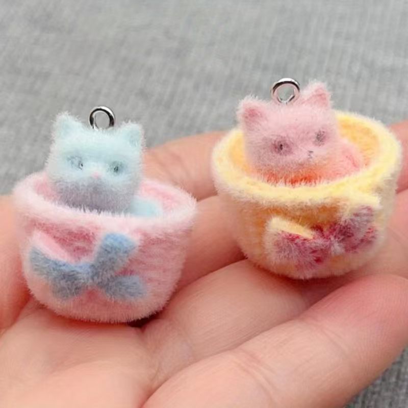 Resin Art Hanging - จี้แมวเรซิน 3D แบบนุ่ม 4 ชิ้น สำหรับทำเครื่องประดับ