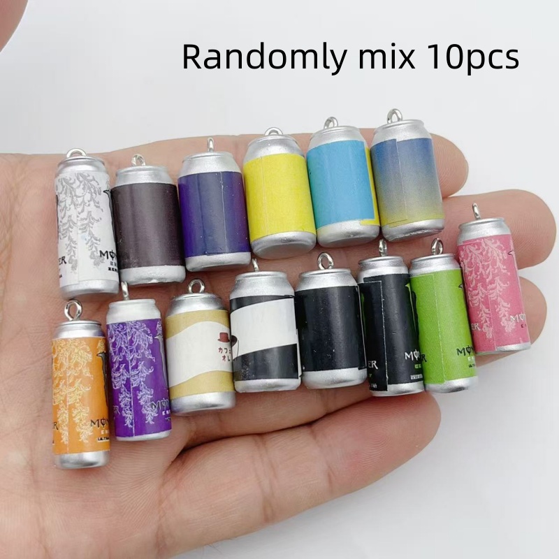 Resin Art Hanging - 10 ชิ้น จี้เรซินรูปกระป๋องเครื่องดื่มจำลองขนาดเล็ก หลากสีสัน สำหรับทำจี้ขวดเครื่องดื่มจำลอง DIY