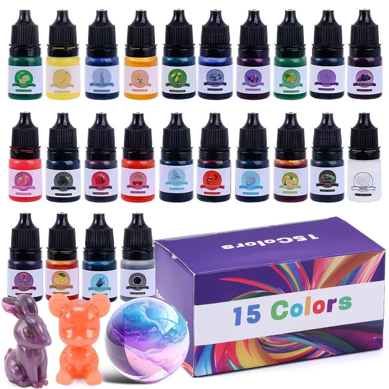 Resin Art Mould - สีผสมเรซิ่นอีพ็อกซี่ 24 สีสดใส สีผสมเรซิ่นอีพ็อกซี่ชนิดน้ำเข้มข้นสูง สีผสมเรซิ่นโปร่งแสงสำหรับงานศิลปะ DIY
