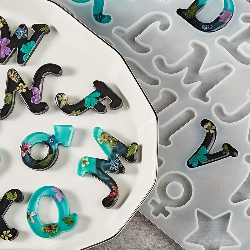 Resin Art Letters - แม่พิมพ์เรซิ่นแบบหล่อรูปทรง A พร้อมกระจก 26 ตัวอักษรภาษาอังกฤษ บวกกับแม่พิมพ์ซิลิโคนลาย
