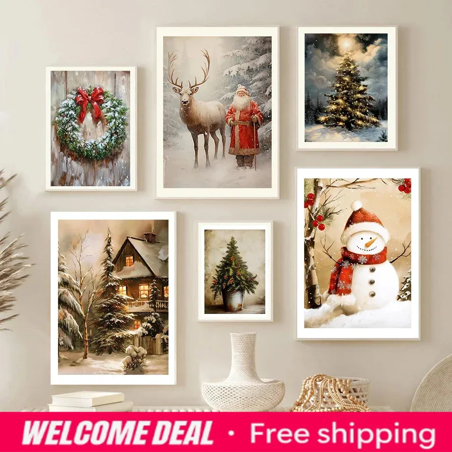 Resin Art On Wall - ของตกแต่งคริสต์มาส ของขวัญ ต้นคริสต์มาส ซานตาคลอส กวางเรนเดียร์ โปสเตอร์พิมพ์ภาพวาดเพชร