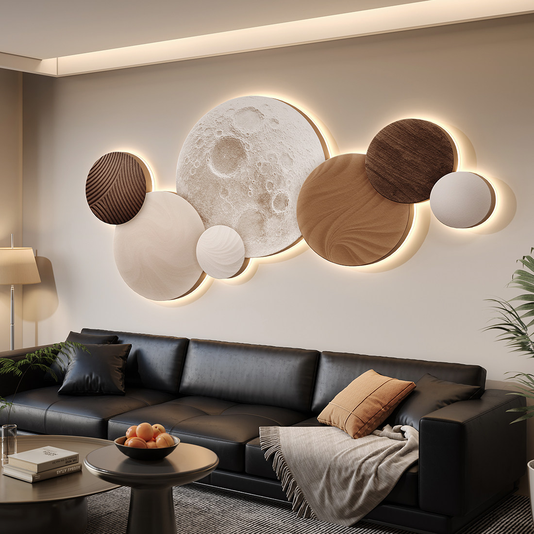 Resin Art On Wood - ของตกแต่งห้องนอนลายพระจันทร์ สไตล์โมเดิร์นหรูหรา สำหรับห้องนอนใหญ่/ห้องนอนรอง งานศิลปะติดผนังหัวเตียง โคมไฟติดผนังระดับไฮเอนด์ ภาพวาดติดผนัง
