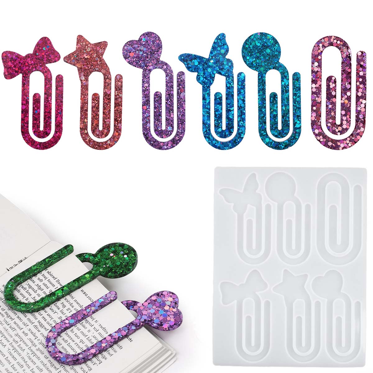 Resin Art Mould - คริสตัลอีพ็อกซี่เรซินแม่พิมพ์ DIY ผู้ถือคลิปหนีบกระดาษ Bookmark คลิปกระจกซิลิโคนแม่พิมพ์อุปกรณ์สํานักงานเครื่องประดับหัตถกรรมอุปกรณ์เสริม