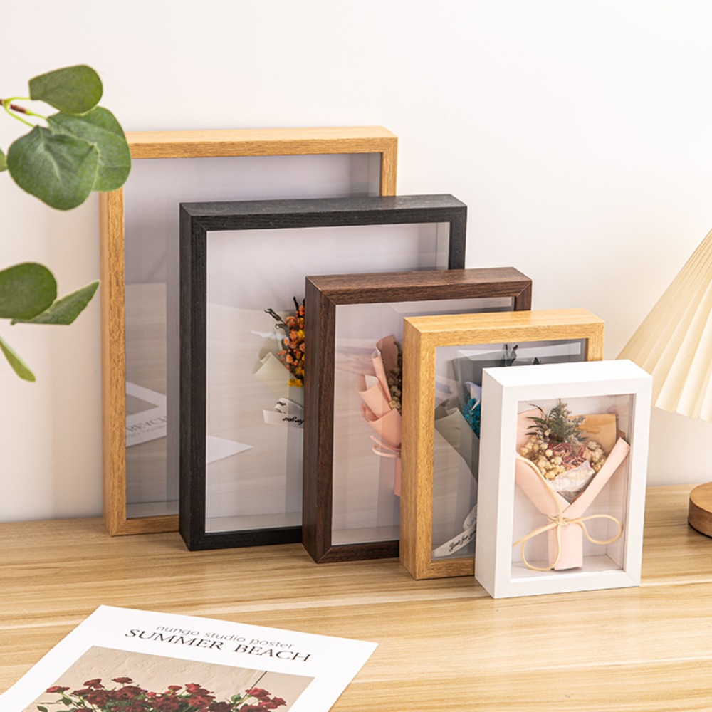 Resin Art Photo Frame - กรอบรูปทรงสี่เหลี่ยมผืนผ้าอะคริลิกไม้เนื้อแข็ง ทนทาน หลายขนาด พร้อมกล่องโชว์สีดำ สำหรับใส่ภาพถ่าย ดอกไม้