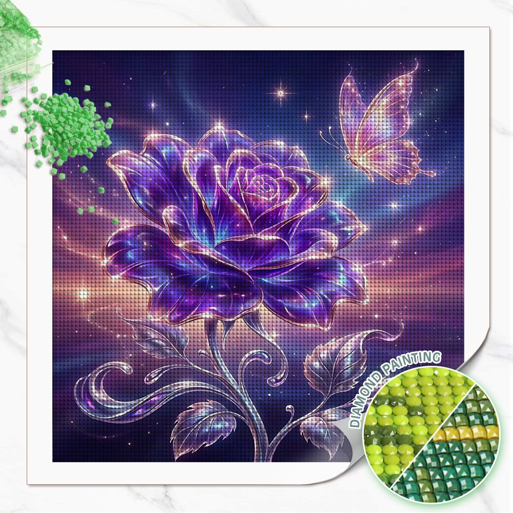 Resin Art For Rose - ภาพวาดเพชรทรงกลมเต็มรูปแบบ Huacan ลายดอกกุหลาบ ผีเสื้อ ภาพโมเสกเพชร ดอกไม้
