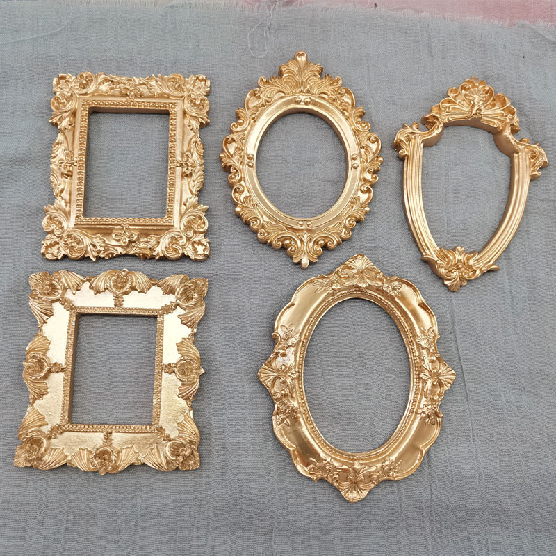 Resin Art Photo Frame - MINI GOLD กรอบรูปขนาดเล็กการถ่ายภาพ props Retro ยุโรปสไตล์กรอบรูปลายนูนเล็บต่างหู