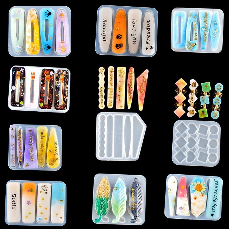 Resin Art Letters - DIY อีพ็อกซี่เรซิ่นผมคลิป Hairpin ซิลิโคนแม่พิมพ์สำหรับเครื่องประดับทำอุปกรณ์เสริมหัตถกรรมคริสตัลเรซิ่นหล่อแม่พิมพ์