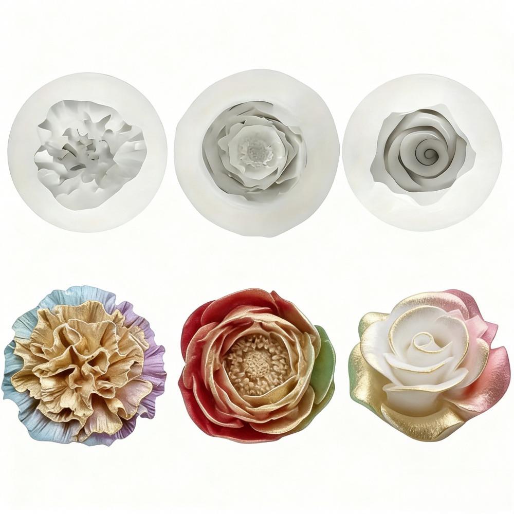 Resin Art All - แม่พิมพ์ซิลิโคน 3 ชิ้นสำหรับดอกกุหลาบ ดอกโบตั๋น และดอกคาร์เนชั่น เหมาะสำหรับเทียน