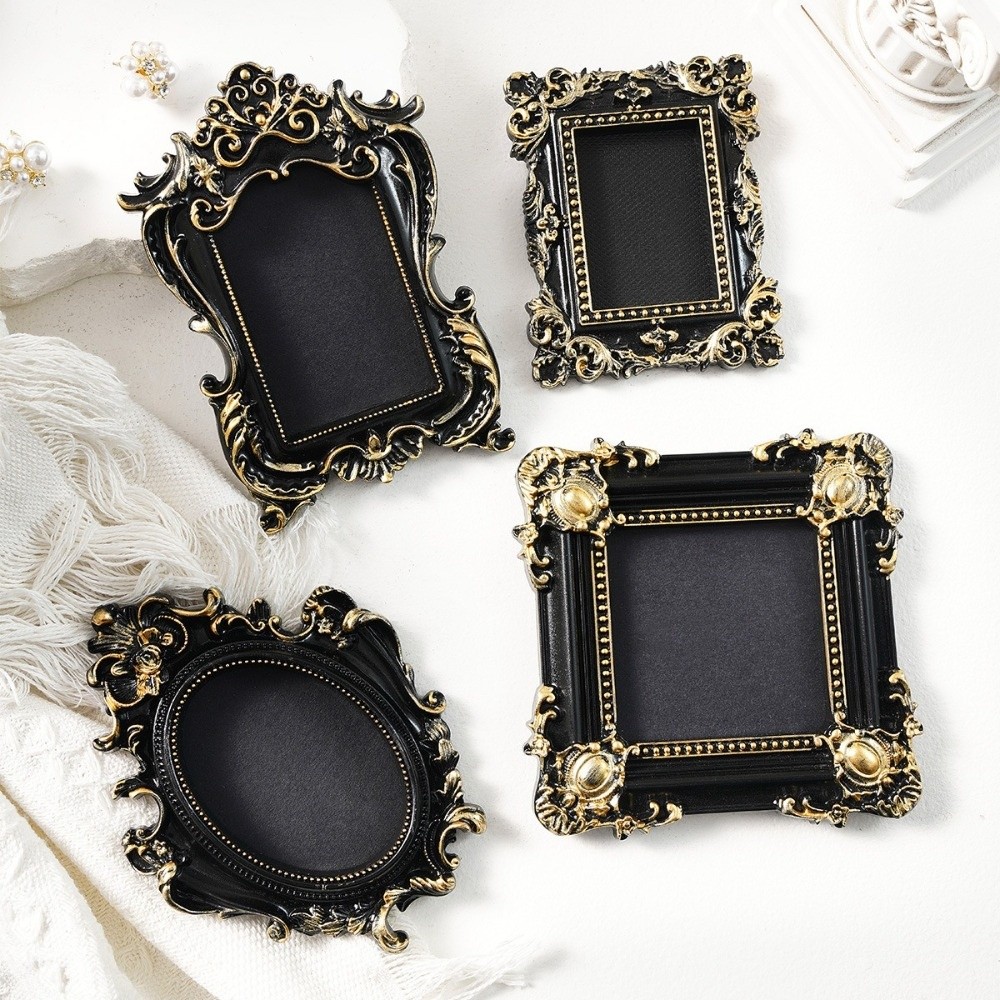 Resin Art Photo Frame - กรอบรูปแขวนผนังขนาดเล็ก เรซิ่น DIY สไตล์วินเทจ กรอบรูปไม่มีกระจก สีดำทอง