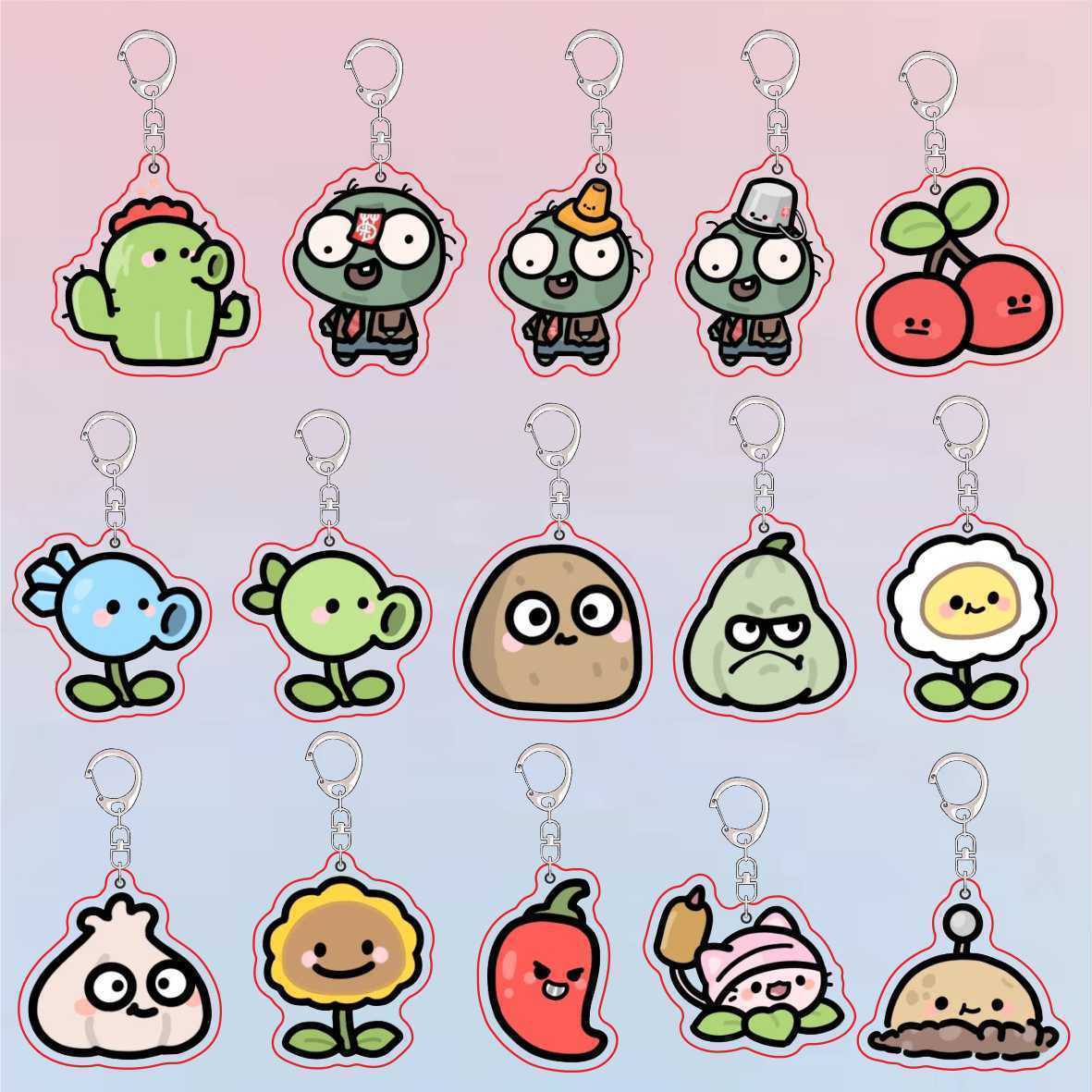 Resin Art Hanging - พวงกุญแจอะคริลิกน่ารักลายพืชปะทะซอมบี้ ของที่ระลึกจากเกมส์ ของขวัญสำหรับสาวๆ พวงกุญแจห้อยกระเป๋า ของที่ระลึก จี้ห้อยสร้างสรรค์