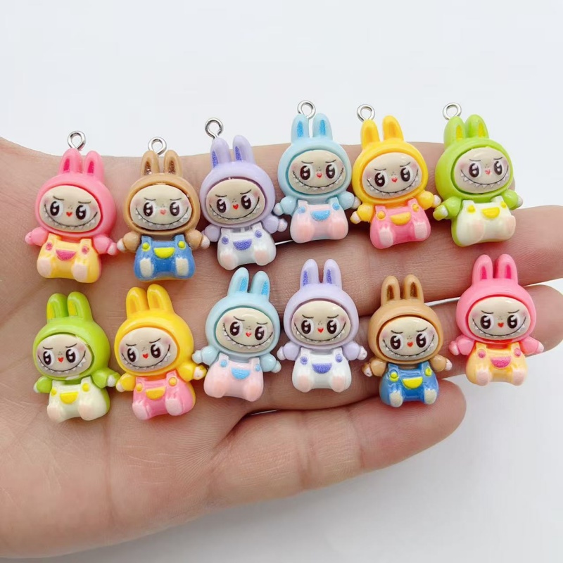 Resin Art Hanging - ชาร์มเรซิ่นรูปบ้านกระต่ายสตรอว์เบอร์รี่น่ารัก 10 ชิ้น จี้รูปสัตว์การ์ตูนน่ารักสำหรับต่างหู พวงกุญแจ ทำเครื่องประดับ
