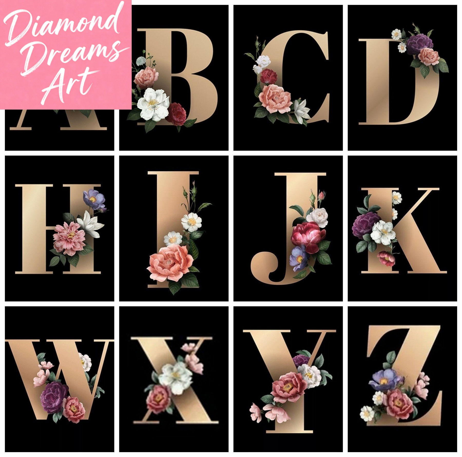 Resin Art Letters - ชุดภาพวาดเพชรแบบไร้กรอบ ลายการ์ตูนตัวอักษร 5D DIY งานปักเพชรแบบครอสติช ลายข้อความ