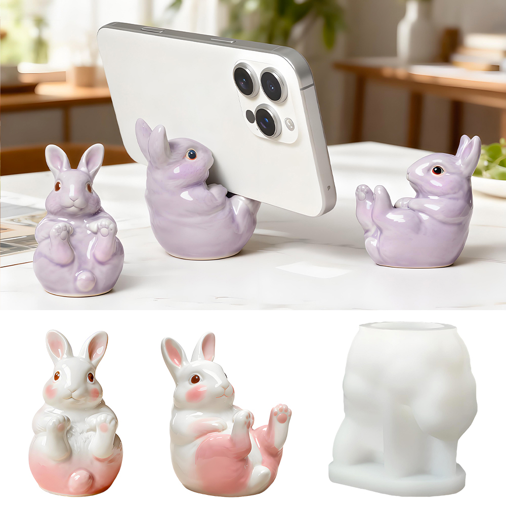 Resin Art Mould - ที่วางโทรศัพท์มือถือรูปกระต่ายน่ารัก ทำจากซิลิโคน DIY เรซิ่นอีพ็อกซี่ รูปปั้นสัตว์ ที่วางโทรศัพท์มือถือ
