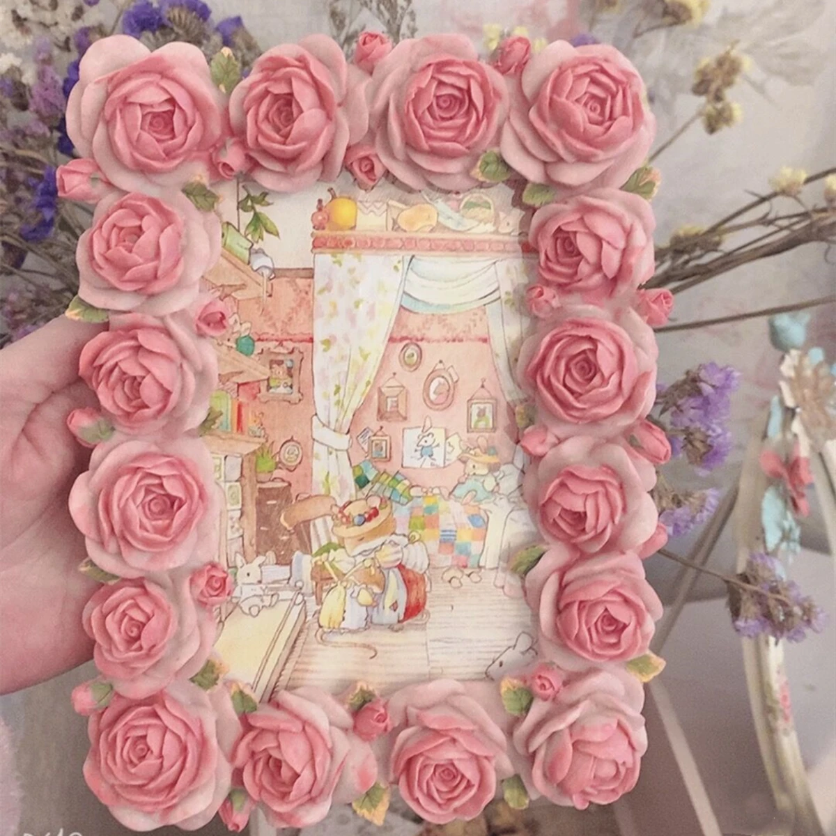 ชุดดอกดอกกุหลาบสีชมพูเรซินอุ่น - Resin Art Photo Frame บทวิจารณ์และราคา