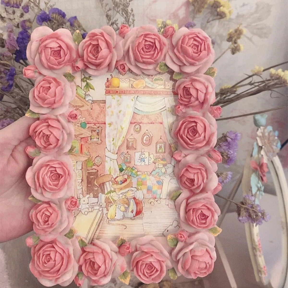 ชุดดอกดอกกุหลาบสีชมพูเรซินอุ่น - Resin Art Photo Frame บทวิจารณ์และราคา