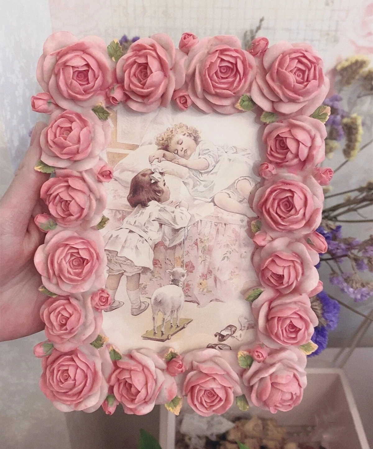 ชุดดอกดอกกุหลาบสีชมพูเรซินอุ่น - Resin Art Photo Frame บทวิจารณ์และราคา