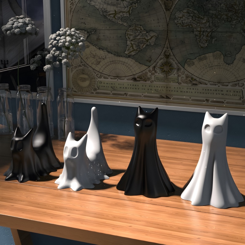 Ghost Cat ฮาโลวีนเดสก์ท็อปเครื - Resin Art Letters บทวิจารณ์และราคา
