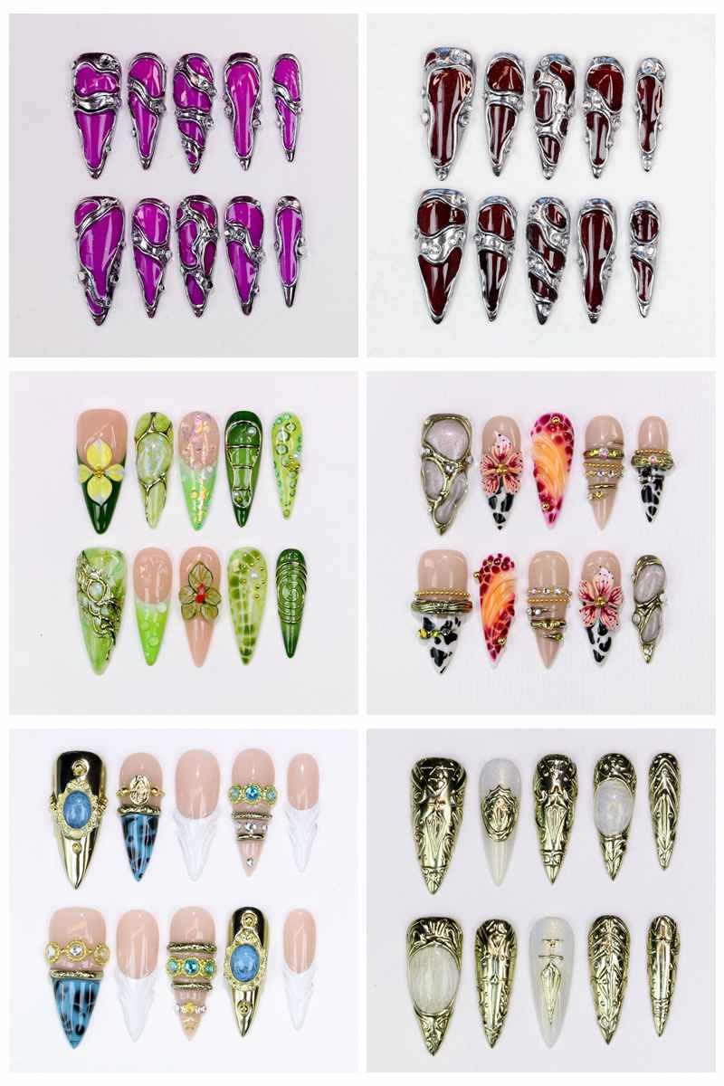 เล็บปลอมทรงสติเลตโต้ยาว 10 ชิ้ - Resin Art Purple บทวิจารณ์และราคา
